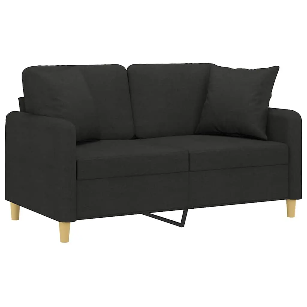 Black Fabric 2-Seater Sofa with Throw Pillows 120cm