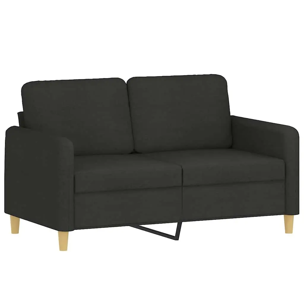 Black Fabric 2-Seater Sofa with Throw Pillows 120cm