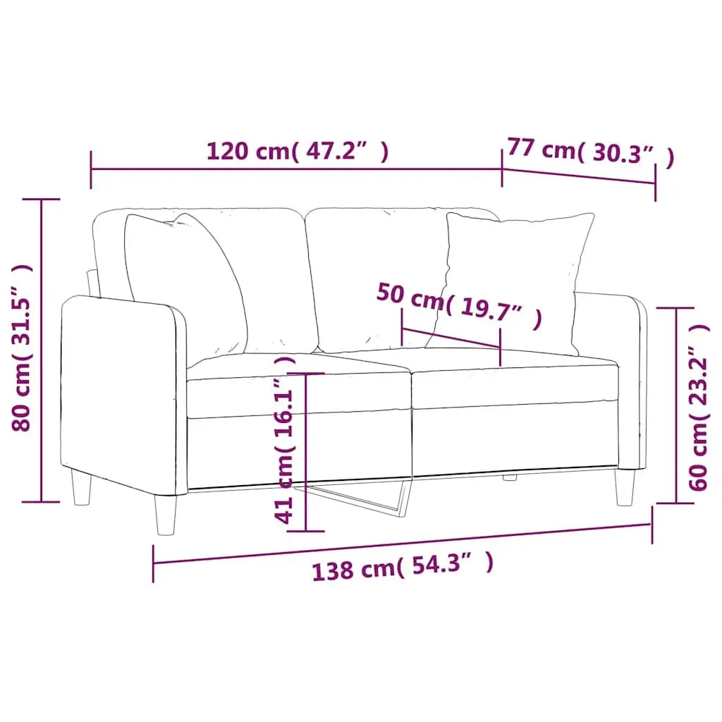 Black Fabric 2-Seater Sofa with Throw Pillows 120cm