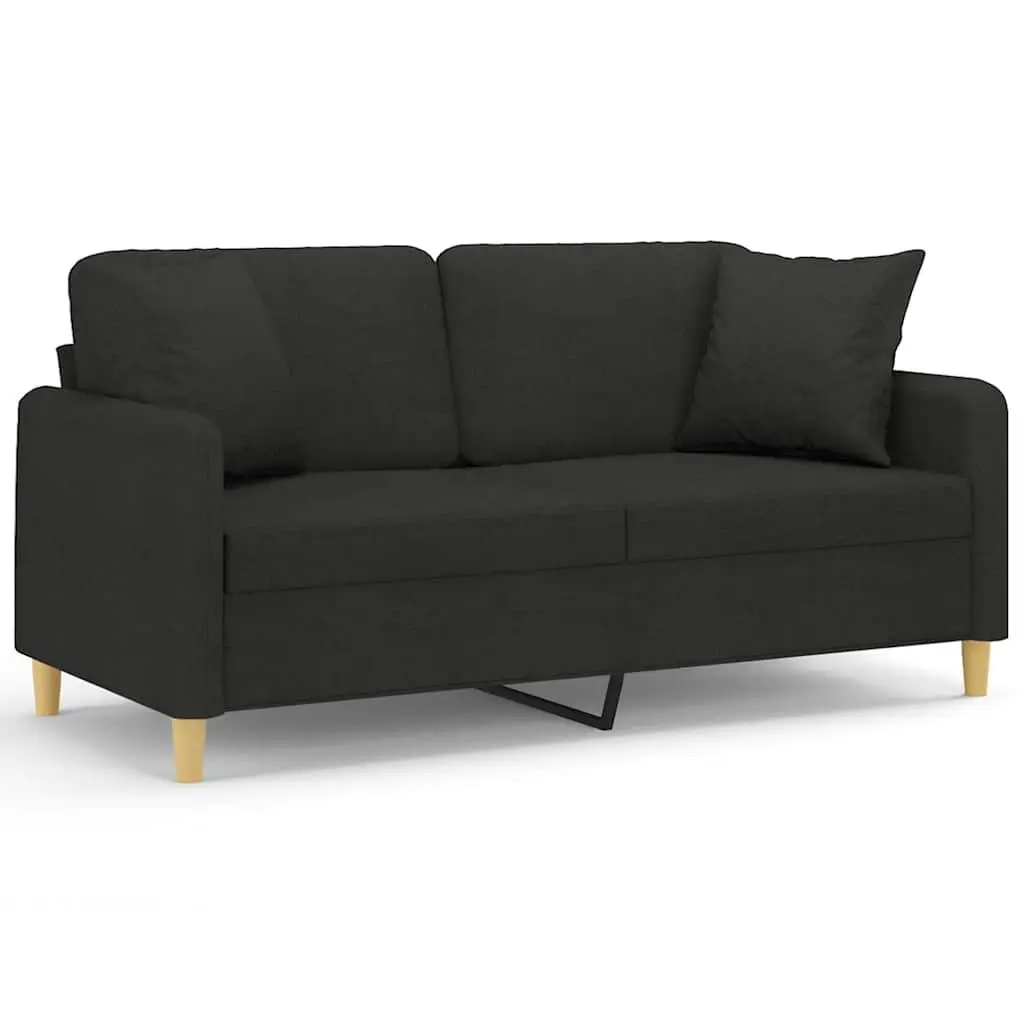 2-Seater Black Fabric Sofa with Pillows 140cm