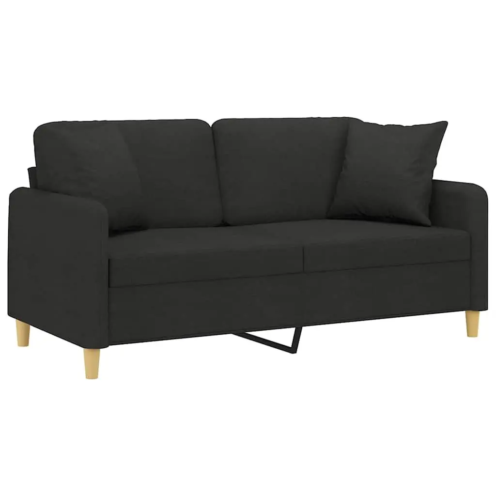 2-Seater Black Fabric Sofa with Pillows 140cm