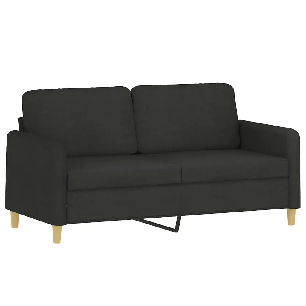 2-Seater Black Fabric Sofa with Pillows 140cm