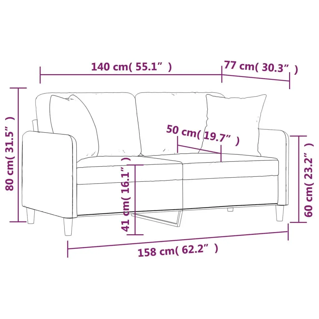 2-Seater Black Fabric Sofa with Pillows 140cm
