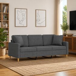 Modern 3-Seater Sofa in Dark Grey with Pillows