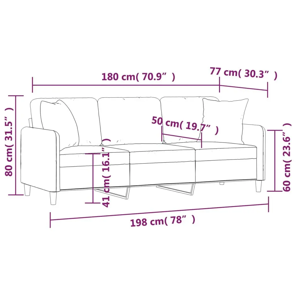3-Seater Sofa Dark Grey 180cm Modern Fabric Couch