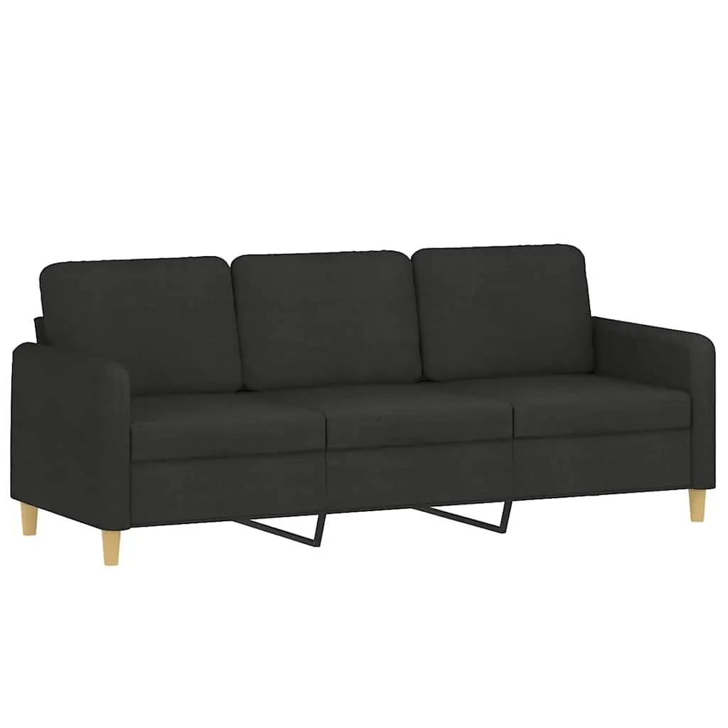 3-Seater Sofa Modern Design Black Fabric Lounge Couch with Throw Pillows 180cm