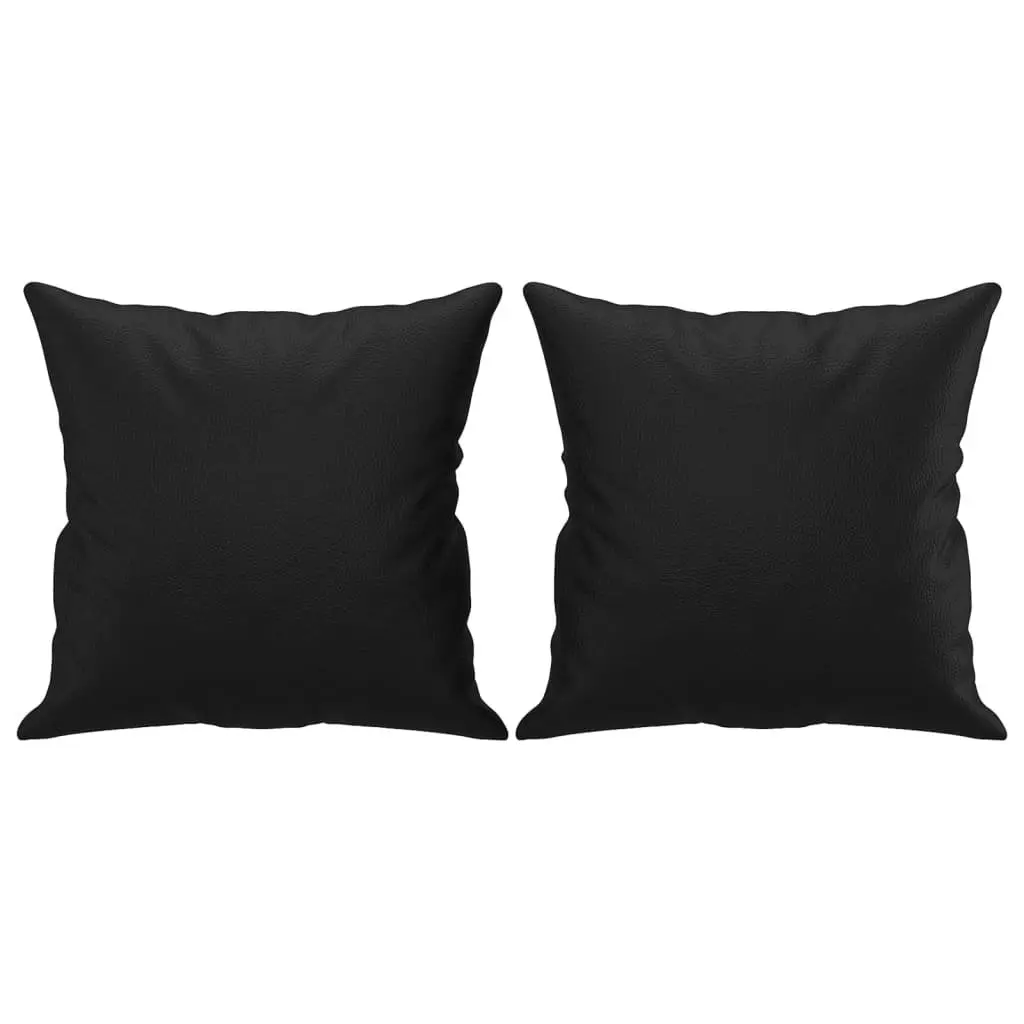 Black Faux Leather 2-Seater Sofa Modern Lounge 140cm with Throw Pillows