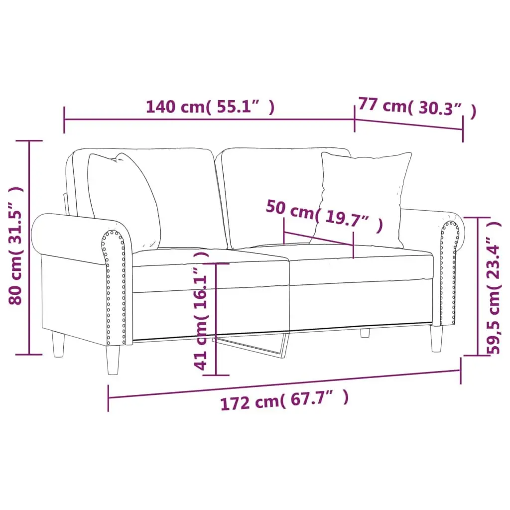 Black Faux Leather 2-Seater Sofa Modern Lounge 140cm with Throw Pillows