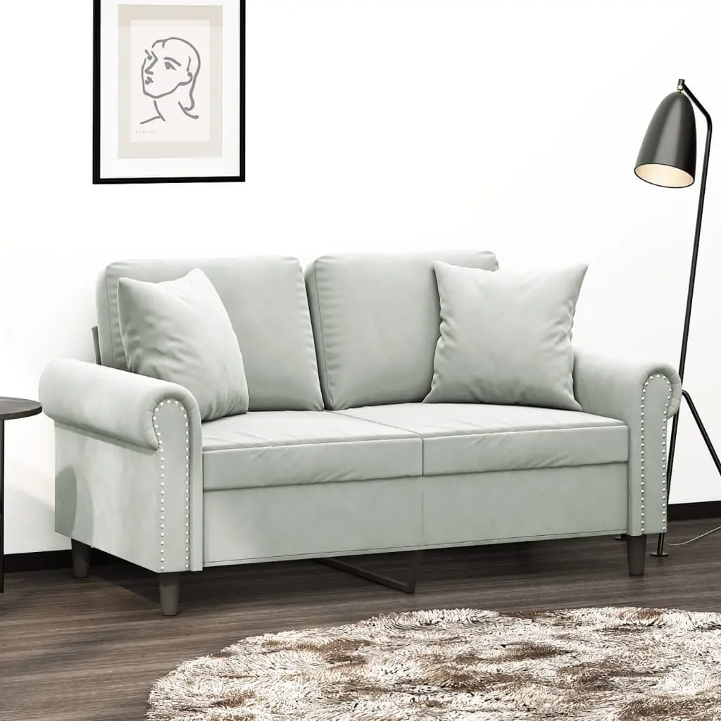 2-Seater Sofa Grey Velvet Modern 120cm Metal Frame