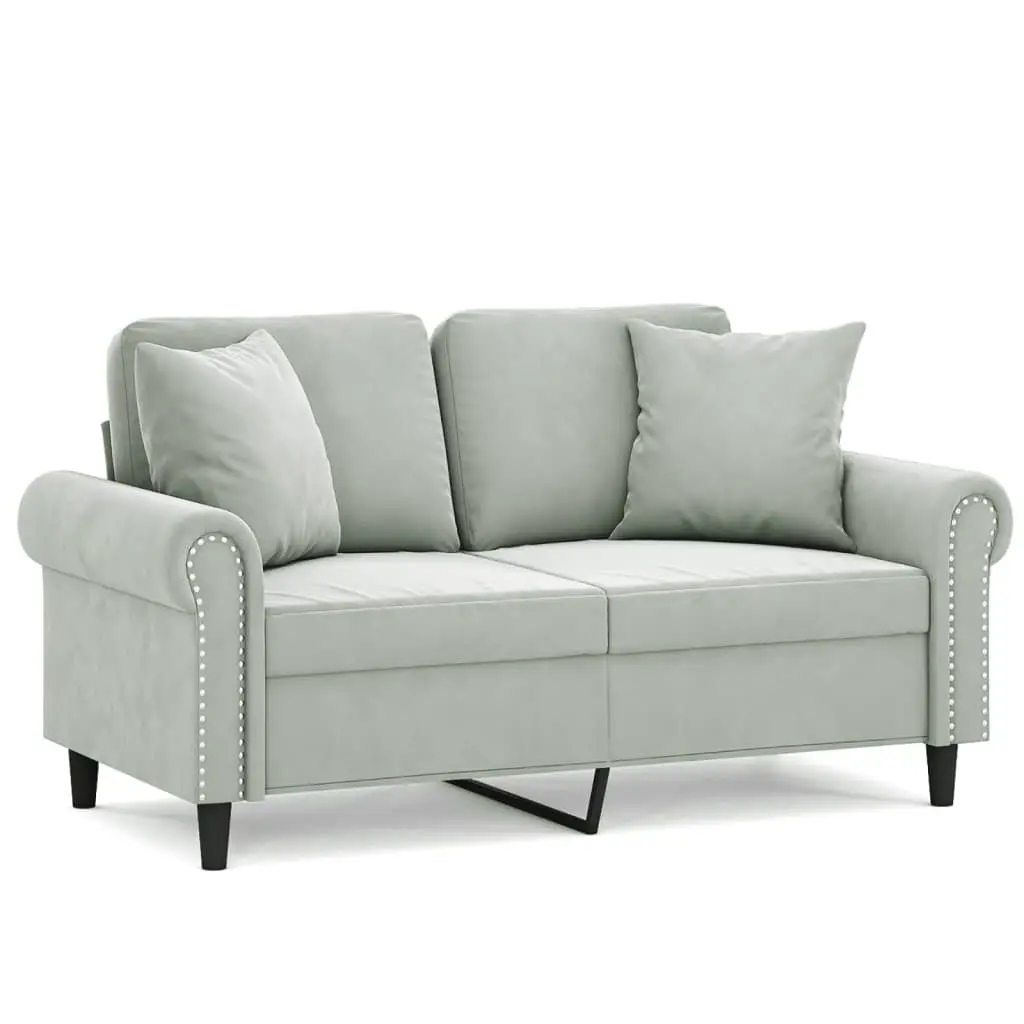 2-Seater Sofa Grey Velvet Modern 120cm Metal Frame