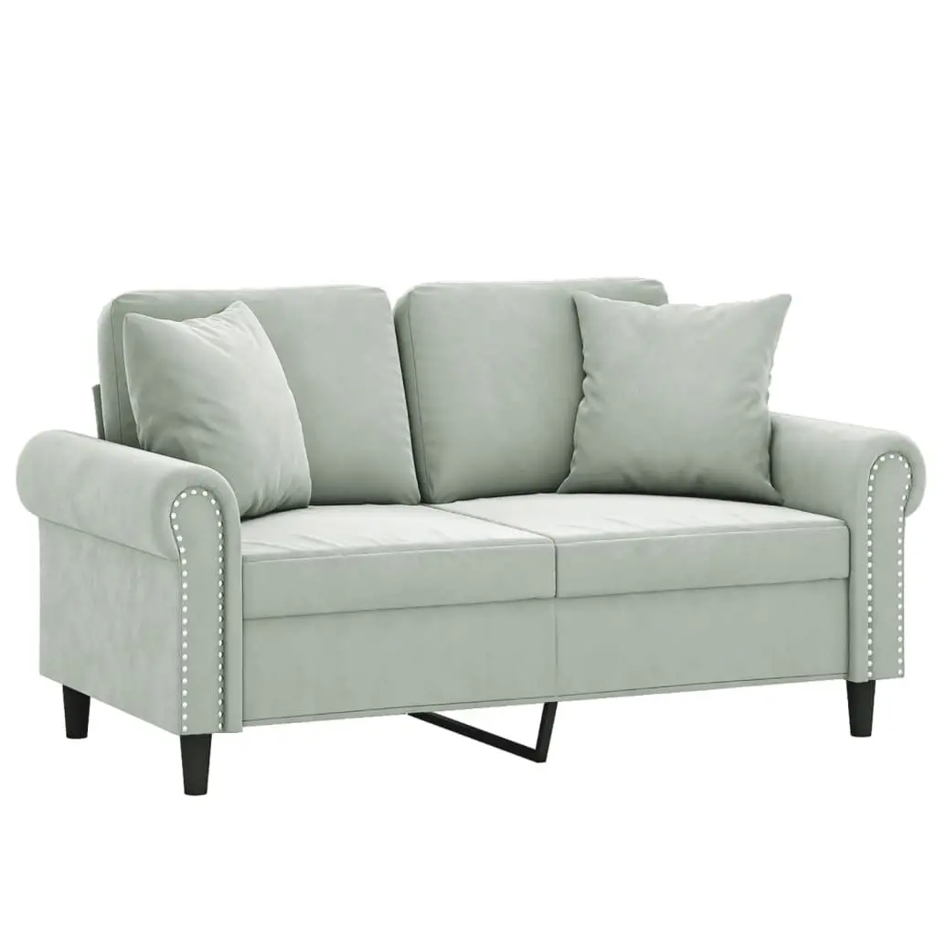 2-Seater Sofa Grey Velvet Modern 120cm Metal Frame