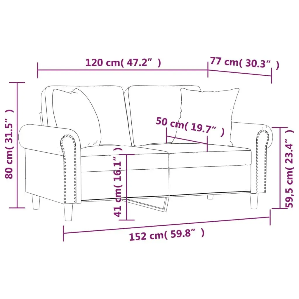 2-Seater Sofa Grey Velvet Modern 120cm Metal Frame