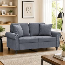 Comfortable 2-Seater Sofa in Grey Velvet with Pillows