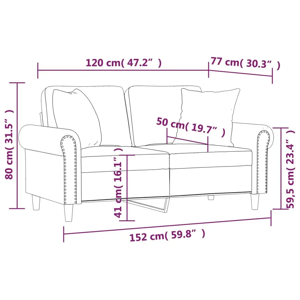 2-Seater Sofa Grey Velvet Modern Design Throw Pillows Lounge Furniture 120cm