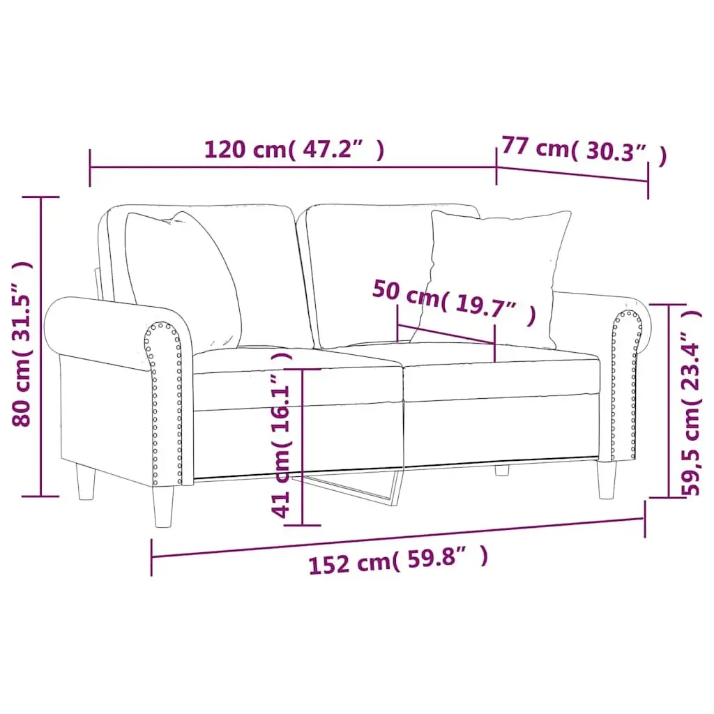 2-Seater Sofa Black Velvet 120cm Modern Couch