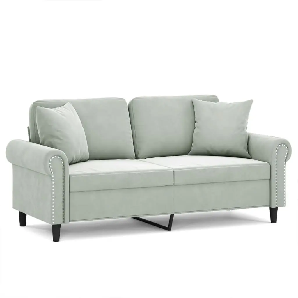 2-Seater Sofa Grey Velvet Modern 140cm Metal Frame