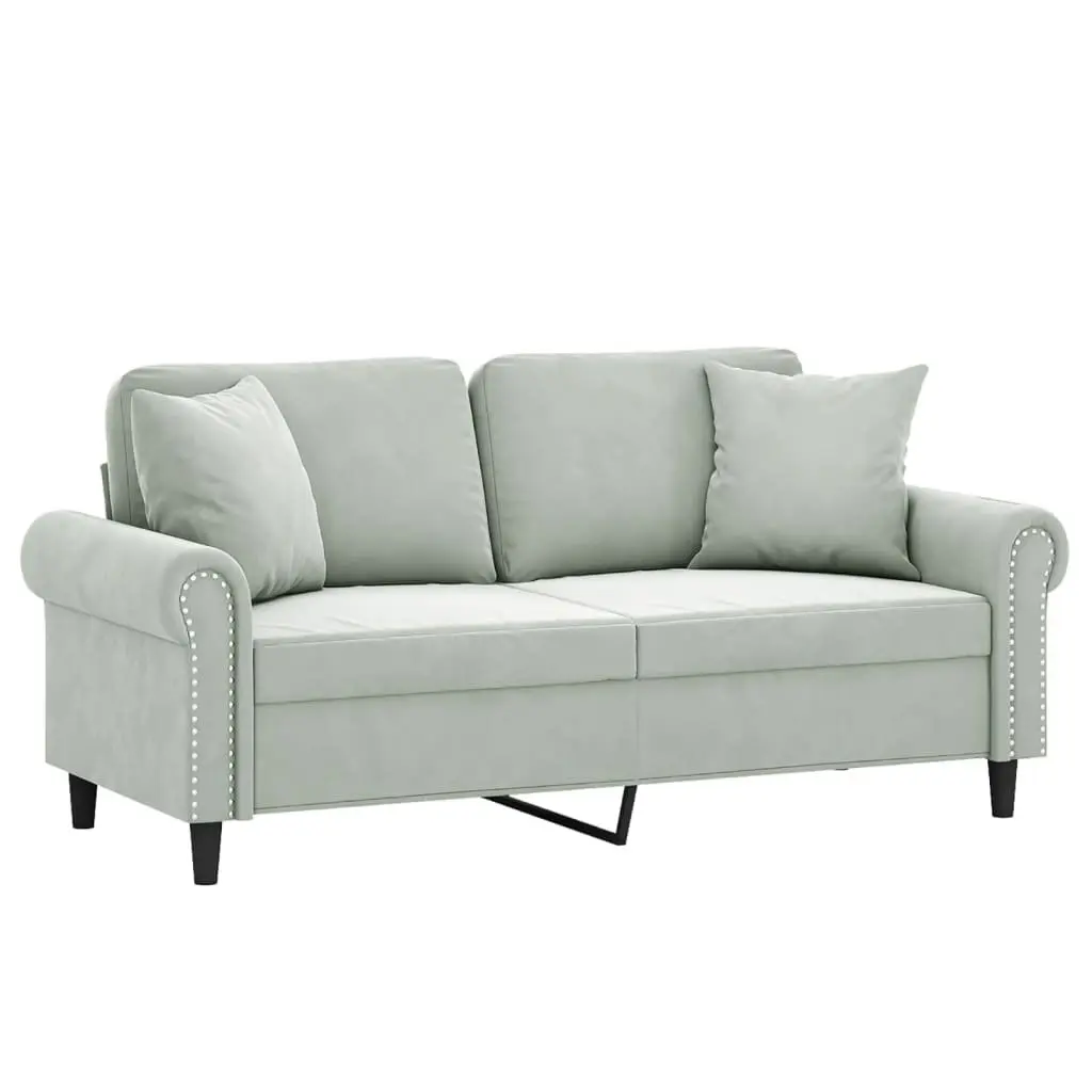 2-Seater Sofa Grey Velvet Modern 140cm Metal Frame