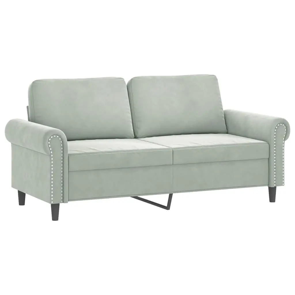 2-Seater Sofa Grey Velvet Modern 140cm Metal Frame