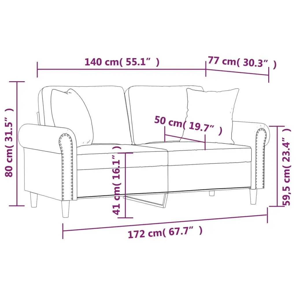2-Seater Sofa Grey Velvet Modern 140cm Metal Frame