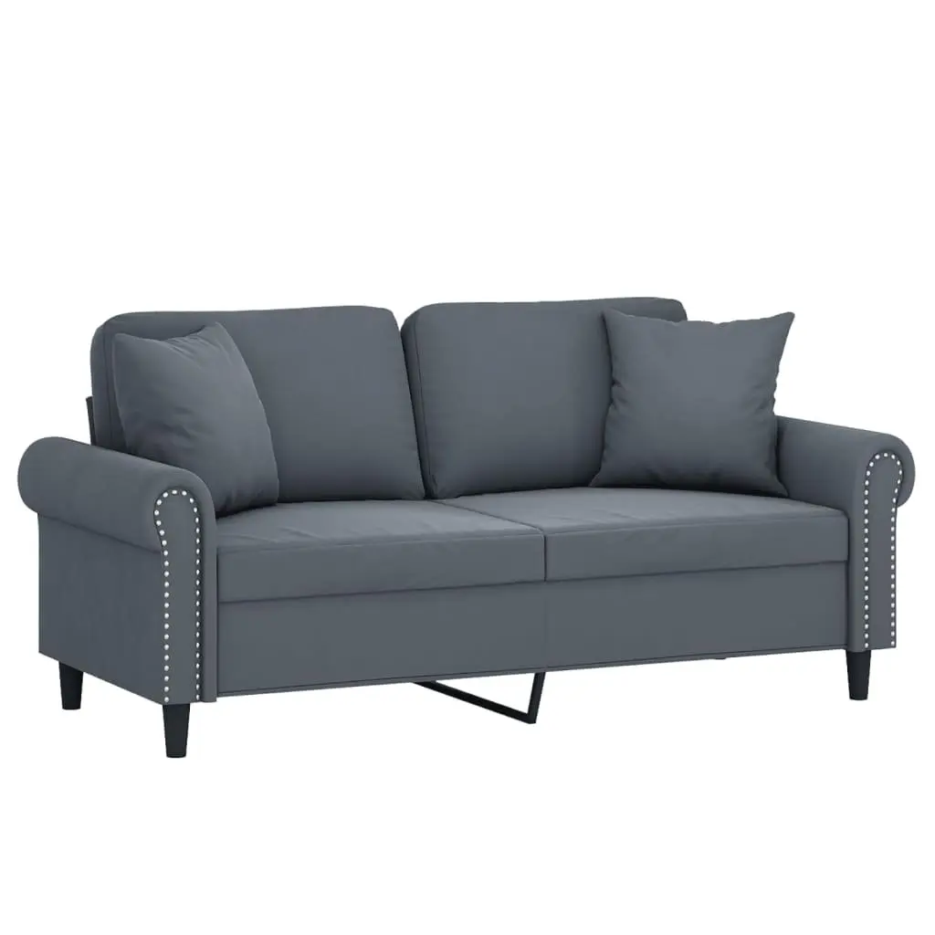 Grey Velvet 2-Seater Lounge Sofa with Pillows