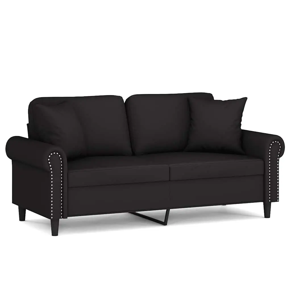 2-Seater Black Velvet Sofa with Cushions
