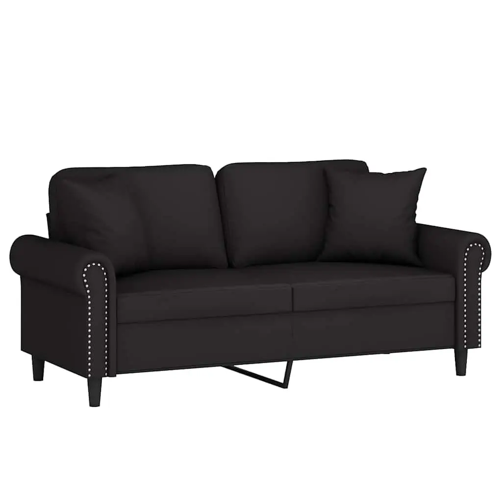 2-Seater Black Velvet Sofa with Cushions