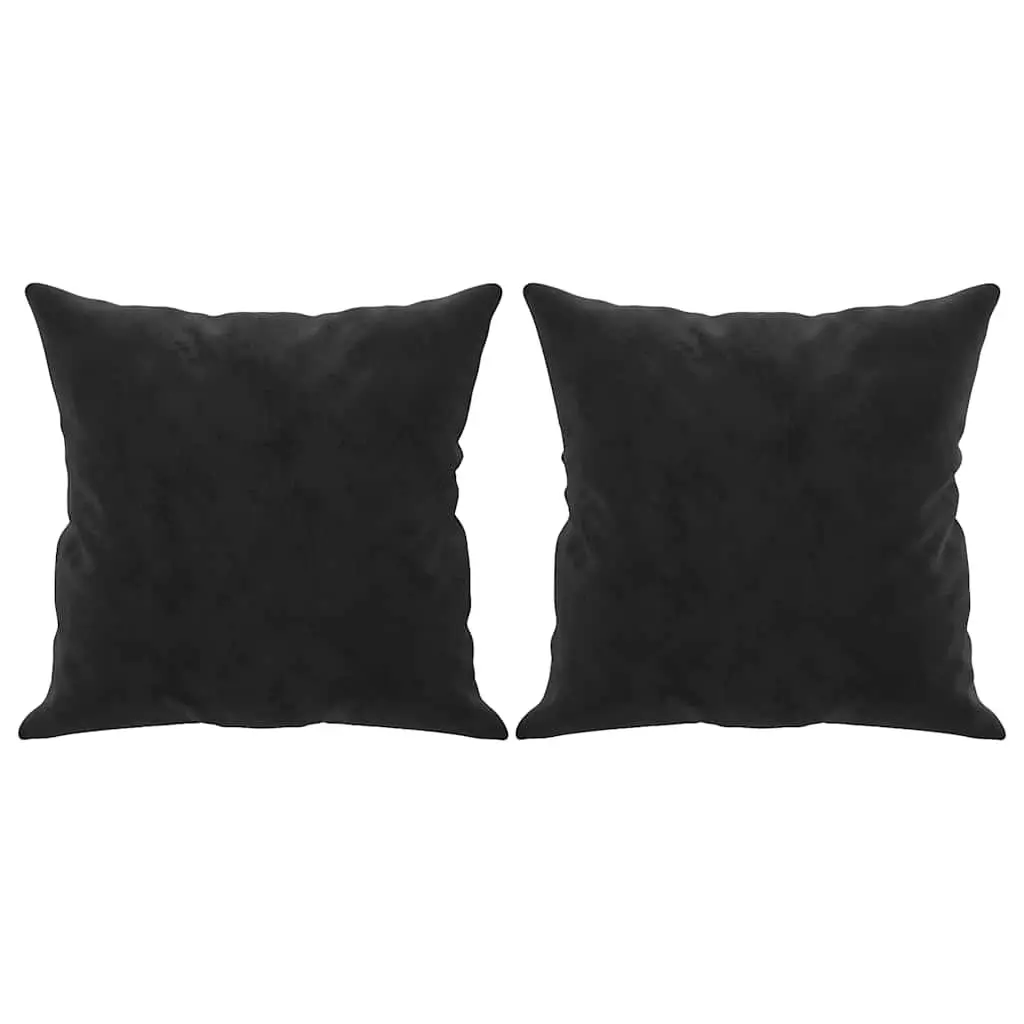 2-Seater Black Velvet Sofa with Cushions