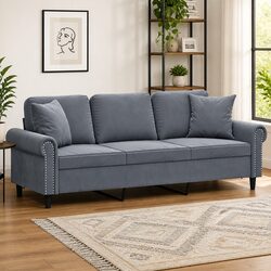 Comfortable 3-Seater Sofa with Throw Pillows in Grey