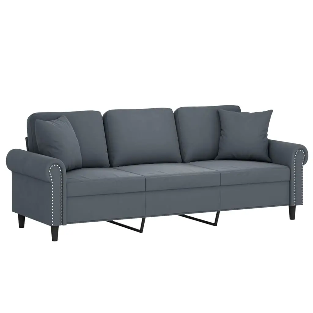 3-Seater Sofa Modern Grey 180cm Velvet Upholstery Metal Frame