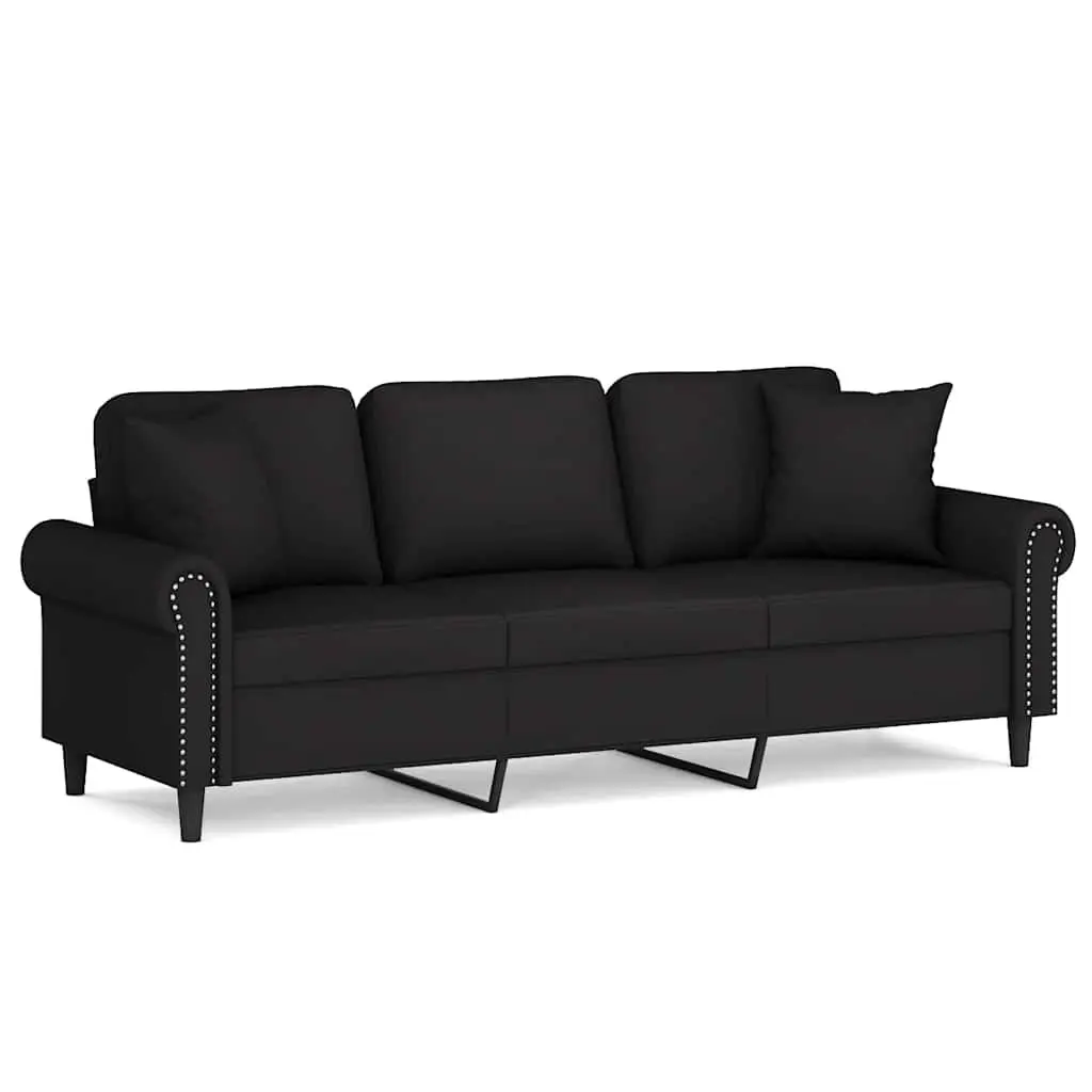 3-Seater Sofa Black 180cm Modern Velvet Couch