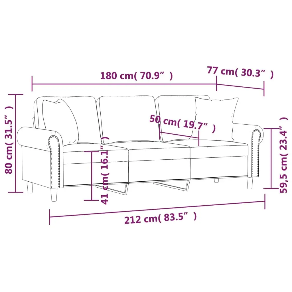3-Seater Sofa Black 180cm Modern Velvet Couch
