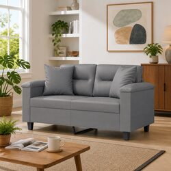 Comfortable 2-Seater Sofa with Throw Pillows in Grey