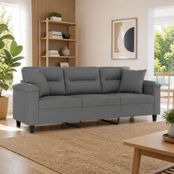 Inviting 3-Seater Grey Sofa with Throw Pillows for Living Rooms