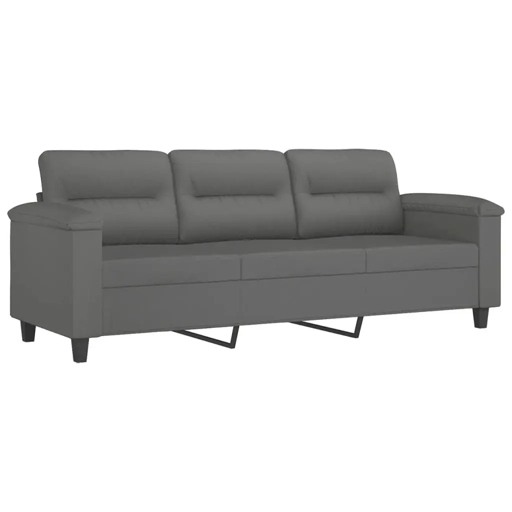 3-Seater Sofa Grey Microfibre Modern 180cm Metal Frame with Throw Pillows