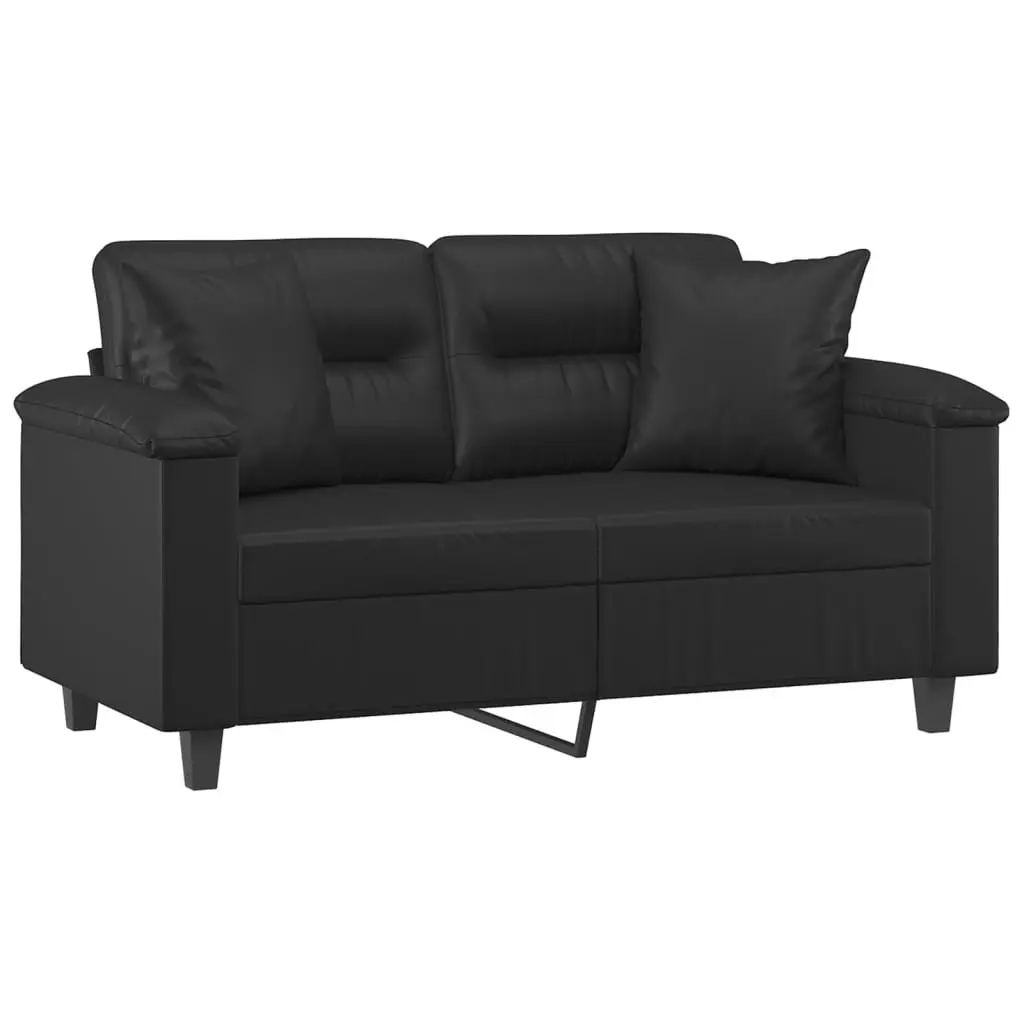 2-Seater Sofa Modern Black Faux Leather 120cm Metal Frame with Throw Pillows