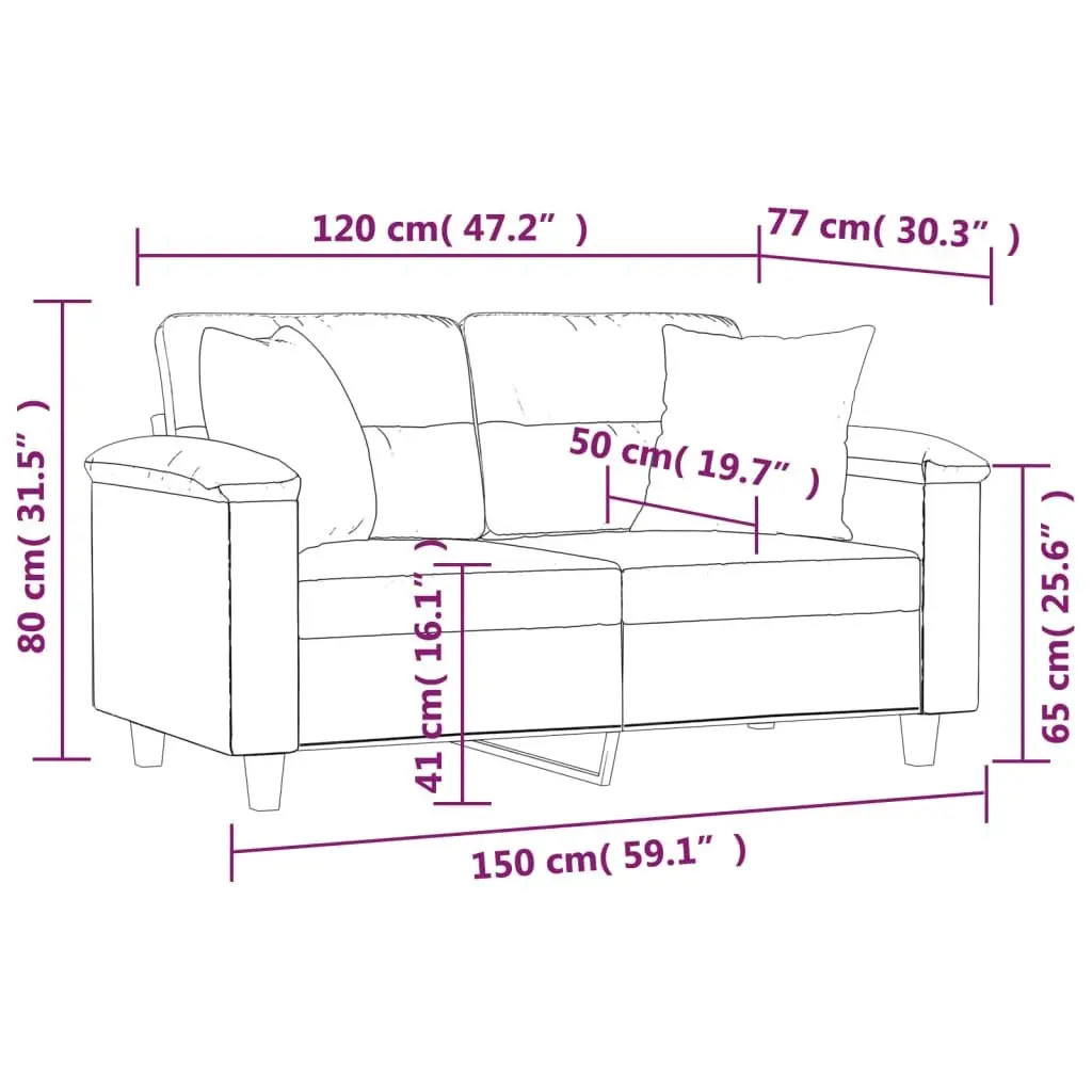 2-Seater Sofa Modern Black Faux Leather 120cm Metal Frame with Throw Pillows