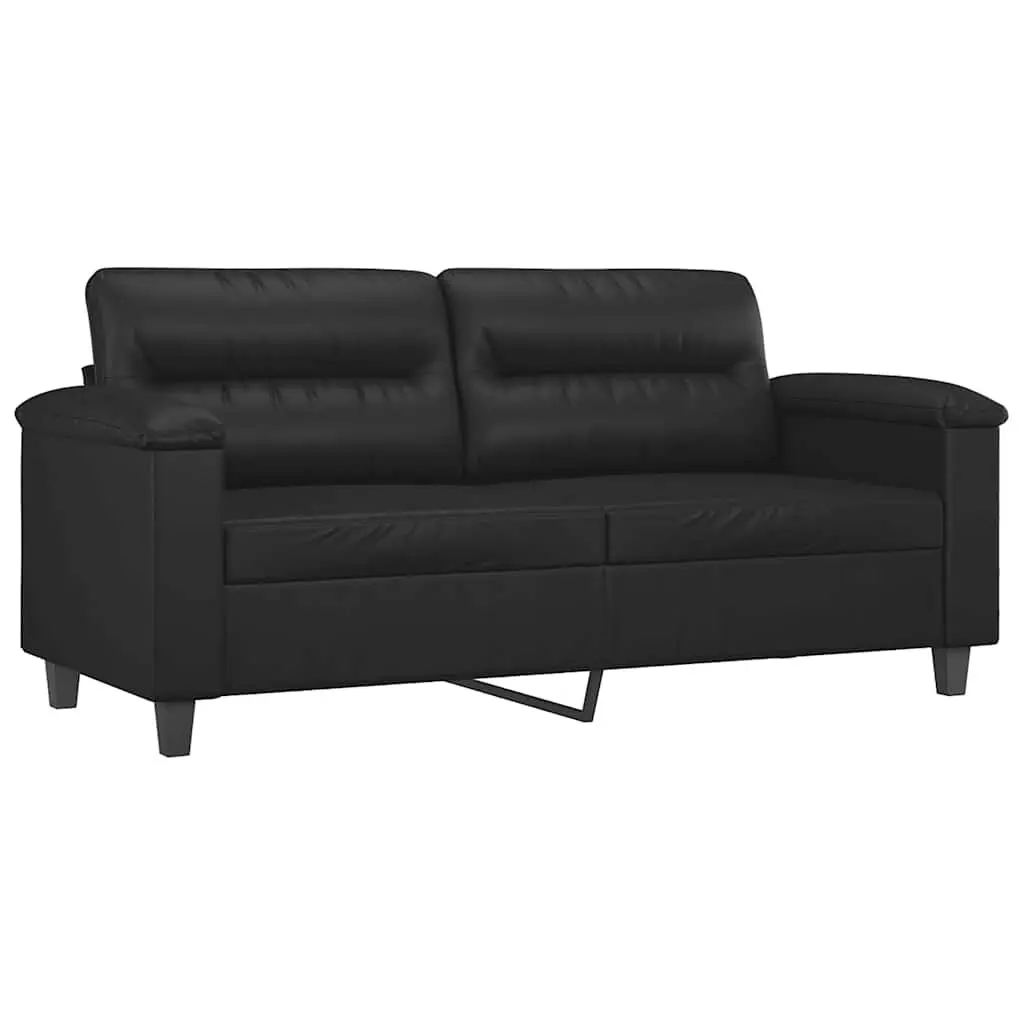 Black Faux Leather Sofa 2-Seater 140cm with Decorative Throw Pillows
