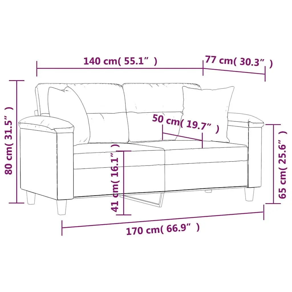 Black Faux Leather Sofa 2-Seater 140cm with Decorative Throw Pillows