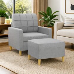 Grey Fabric Sofa Chair with Footstool for Cozy Spaces