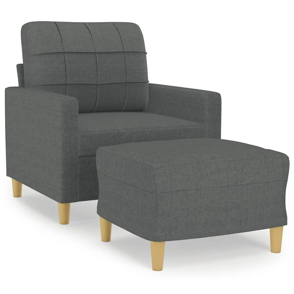 Grey Fabric Armchair with Footstool for Living Rooms