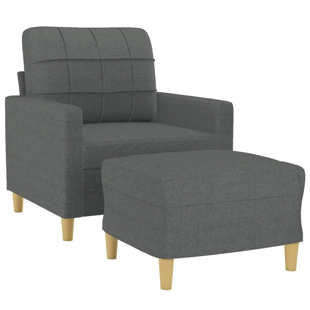 Grey Fabric Armchair with Footstool for Living Rooms