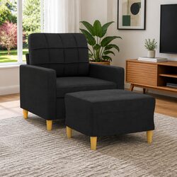Black Fabric Sofa Chair with Footstool for Relaxation