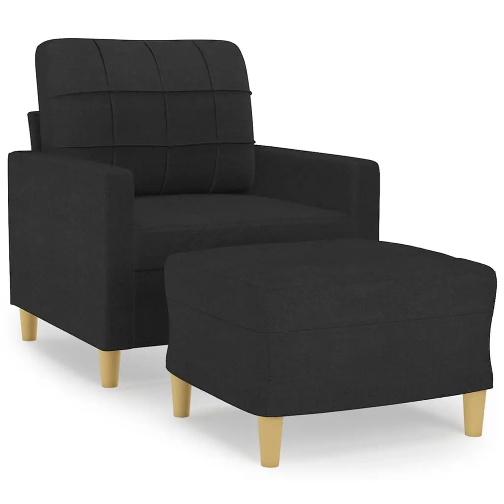 Black Fabric Sofa Chair with Footstool Compact Size Durable Upholstery Plywood and Metal Frame
