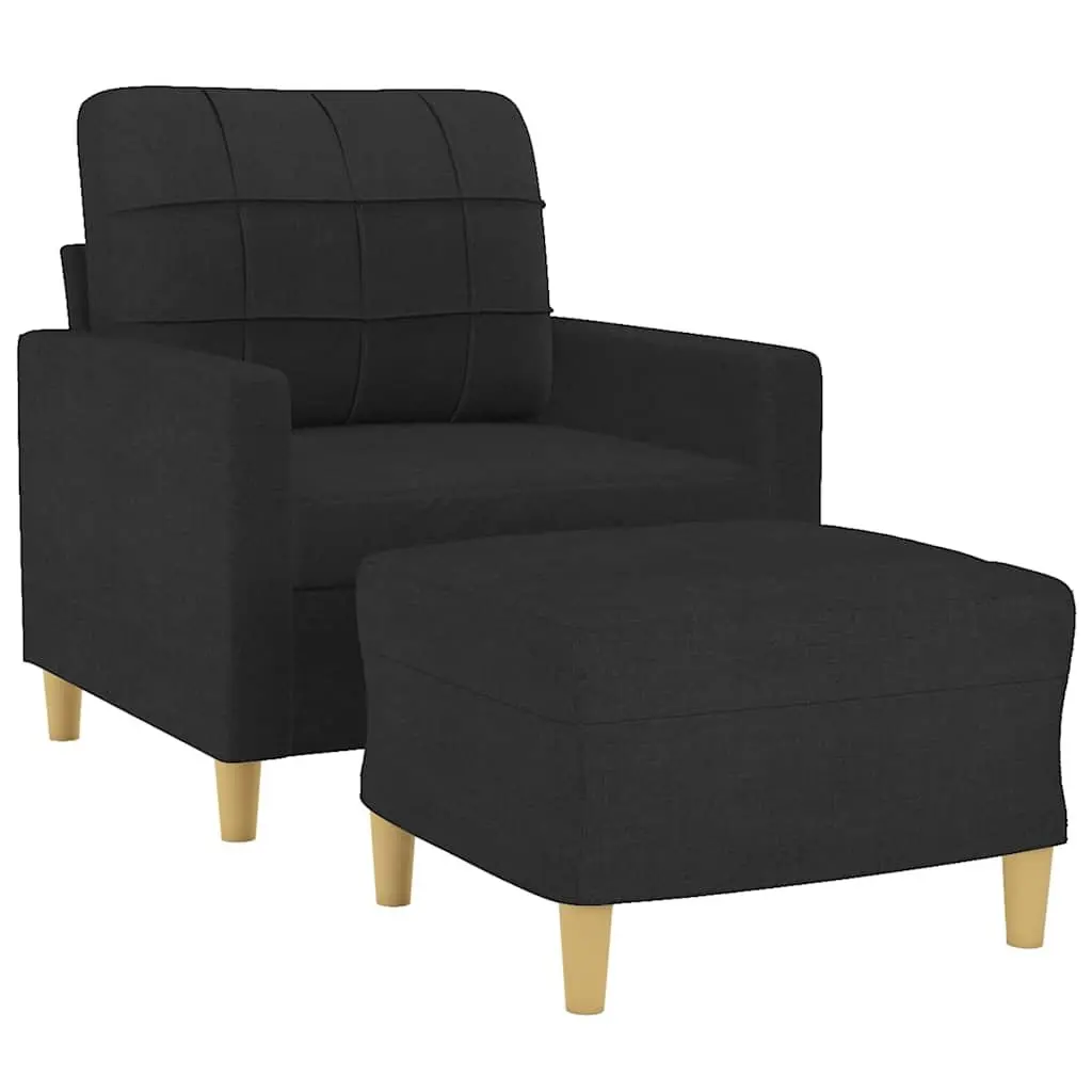 Black Fabric Sofa Chair with Footstool Compact Size Durable Upholstery Plywood and Metal Frame