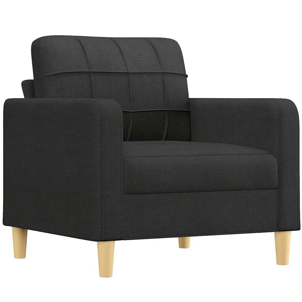 Black Fabric Sofa Chair with Footstool Compact Size Durable Upholstery Plywood and Metal Frame