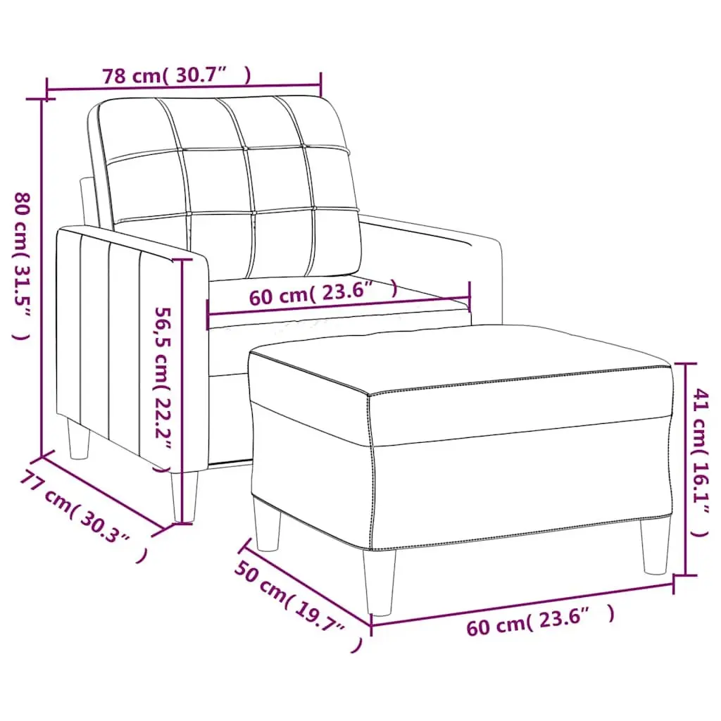 Black Fabric Sofa Chair with Footstool Compact Size Durable Upholstery Plywood and Metal Frame