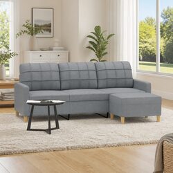 Grey Fabric 3-Seater Sofa with Footstool for Living Room