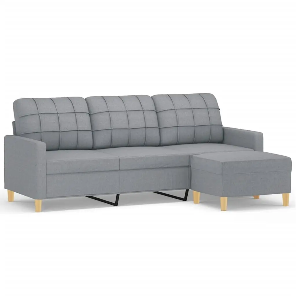 3-Seater Sofa with Footstool Grey Fabric Living Room Couch 180cm Modern Design
