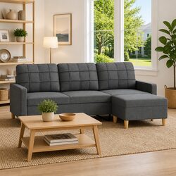 Grey 3-Seater Sofa with Matching Footstool 180cm