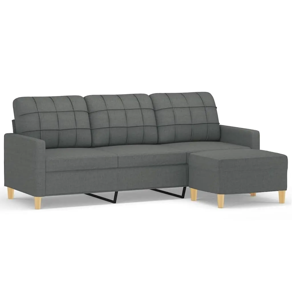 3-Seater Sofa Grey 180cm Fabric Lounge Seat with Footstool